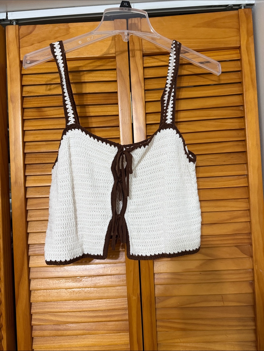 Abercrombie & Fitch White Crochet Camisole with Brown Trim